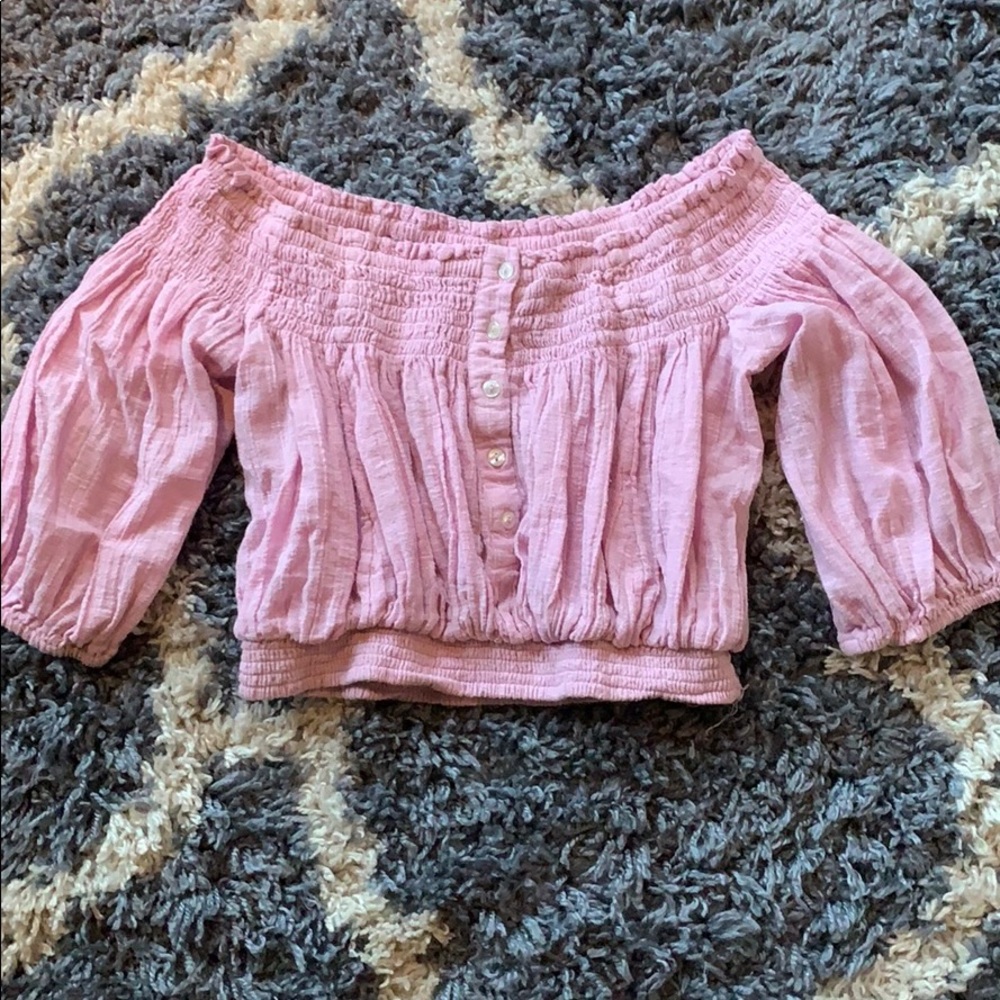 Free People Pink Puff Sleeve Bloue